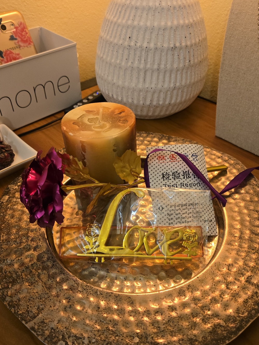 Luxury Box Timeless Gold Stemmed Decorative Rose - Home Accents New 24K Plated